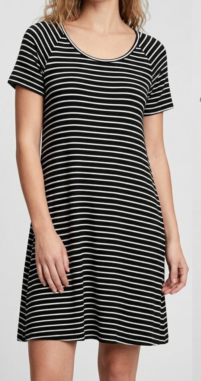 Old Navy Womens Small Short Sleeve Round Scoop Neck Black White Stripe Dress